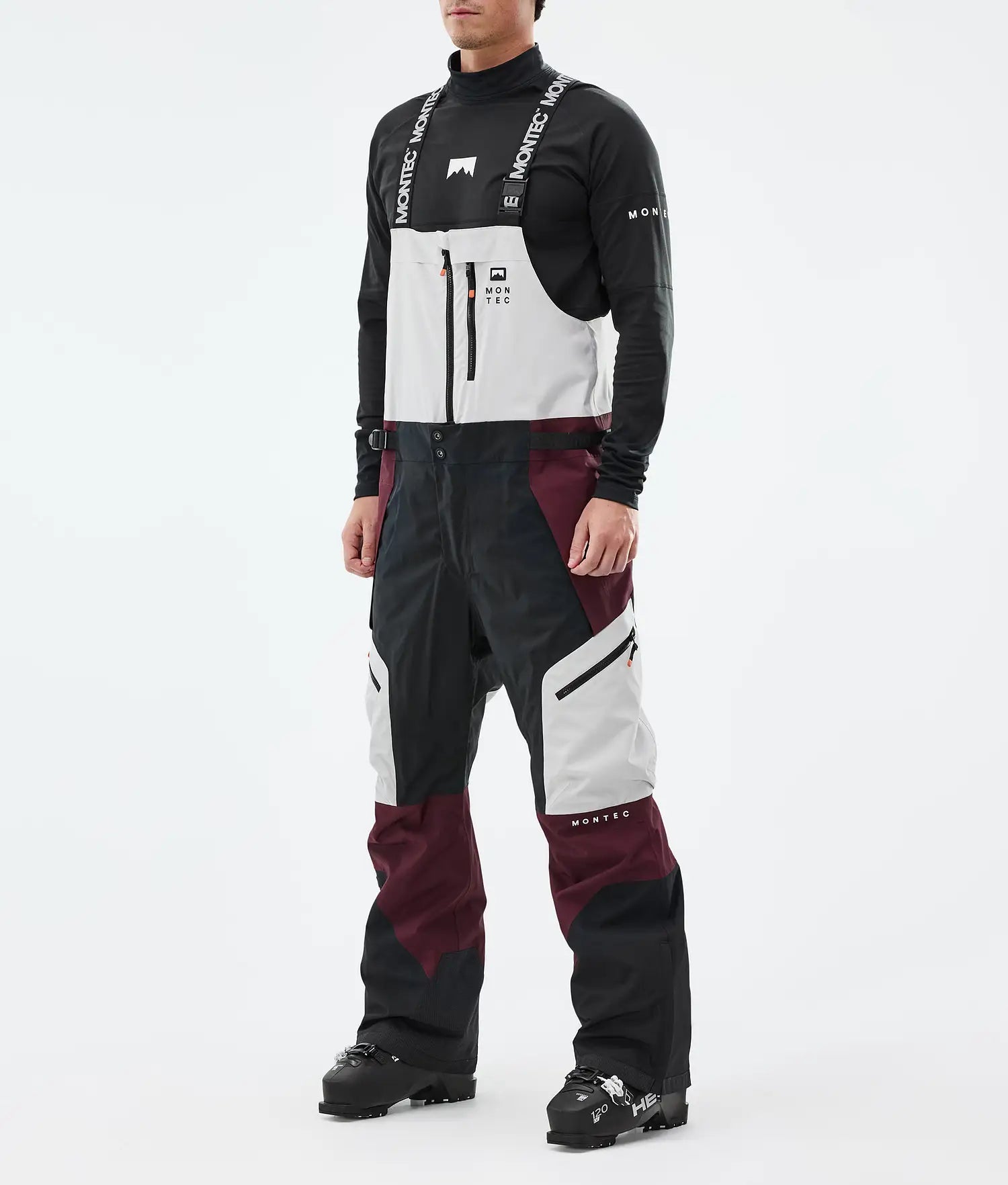 Plow Ski Pants Men Light Grey/Black/Burgundy